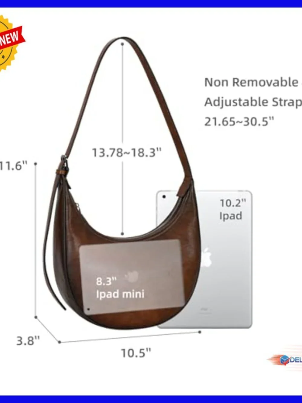 Leather Hobo Crossbody Bag with Adjustable Strap, 10.5x11.6 Inches